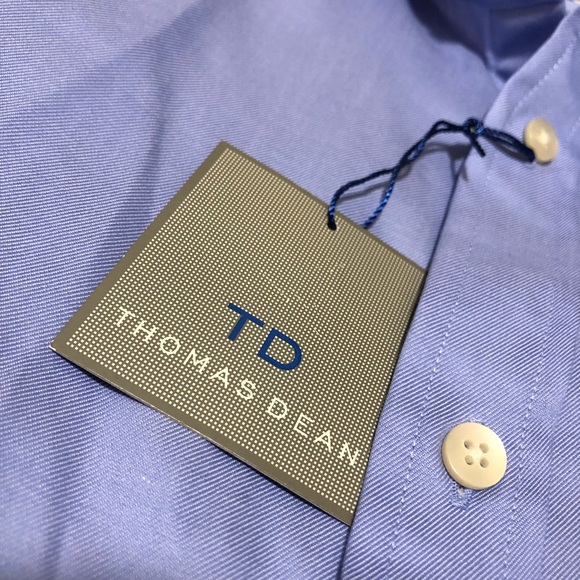 THOMAS DEAN Men’s Dress Shirt Blue 15R NWT - Picture 2 of 7